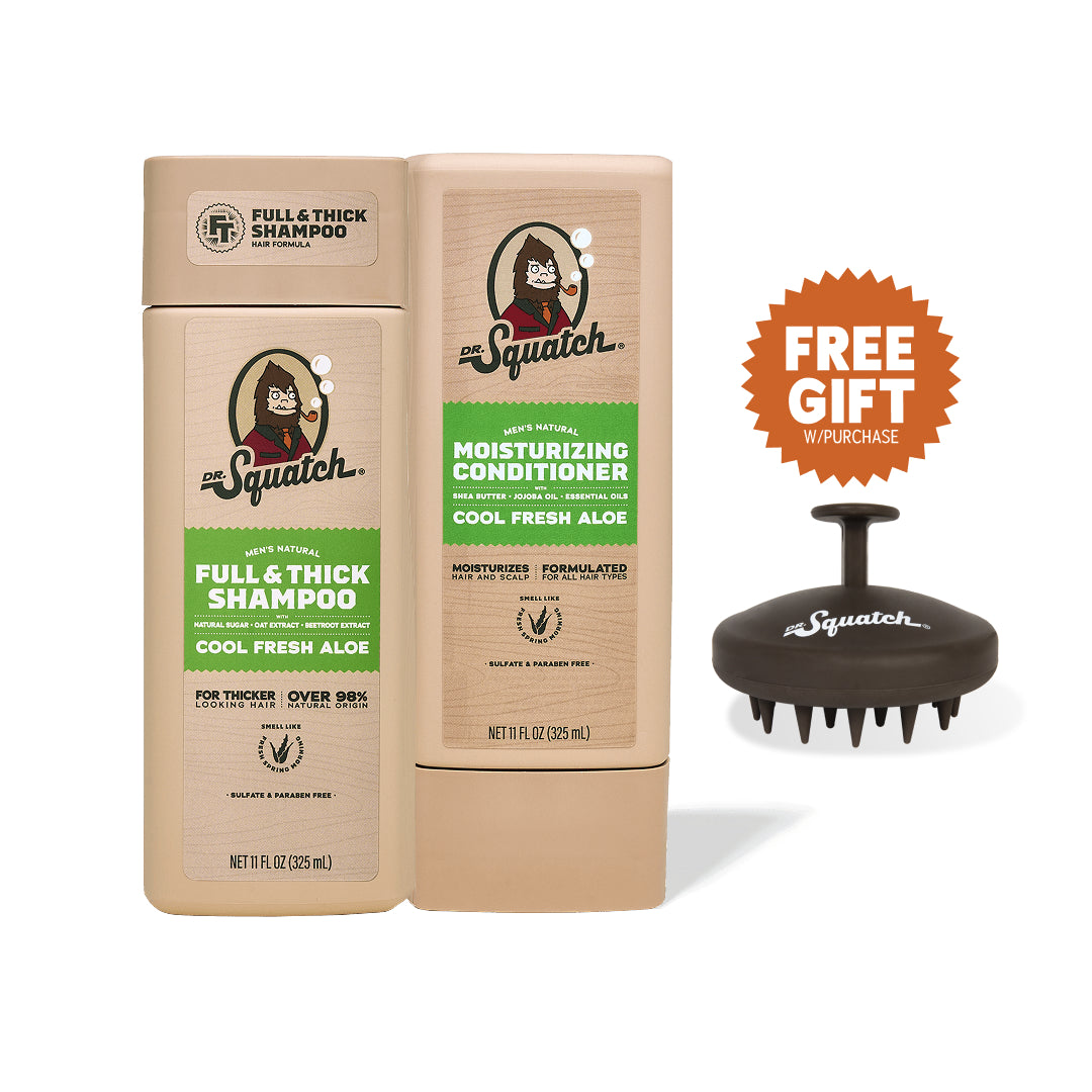 Dr. Squatch Hair Care Kit + Scalp Scrubber | Full & Thick Shampoo | Moisturizing Conditioner | Natural Products for Men - Comfort Starter-Collection