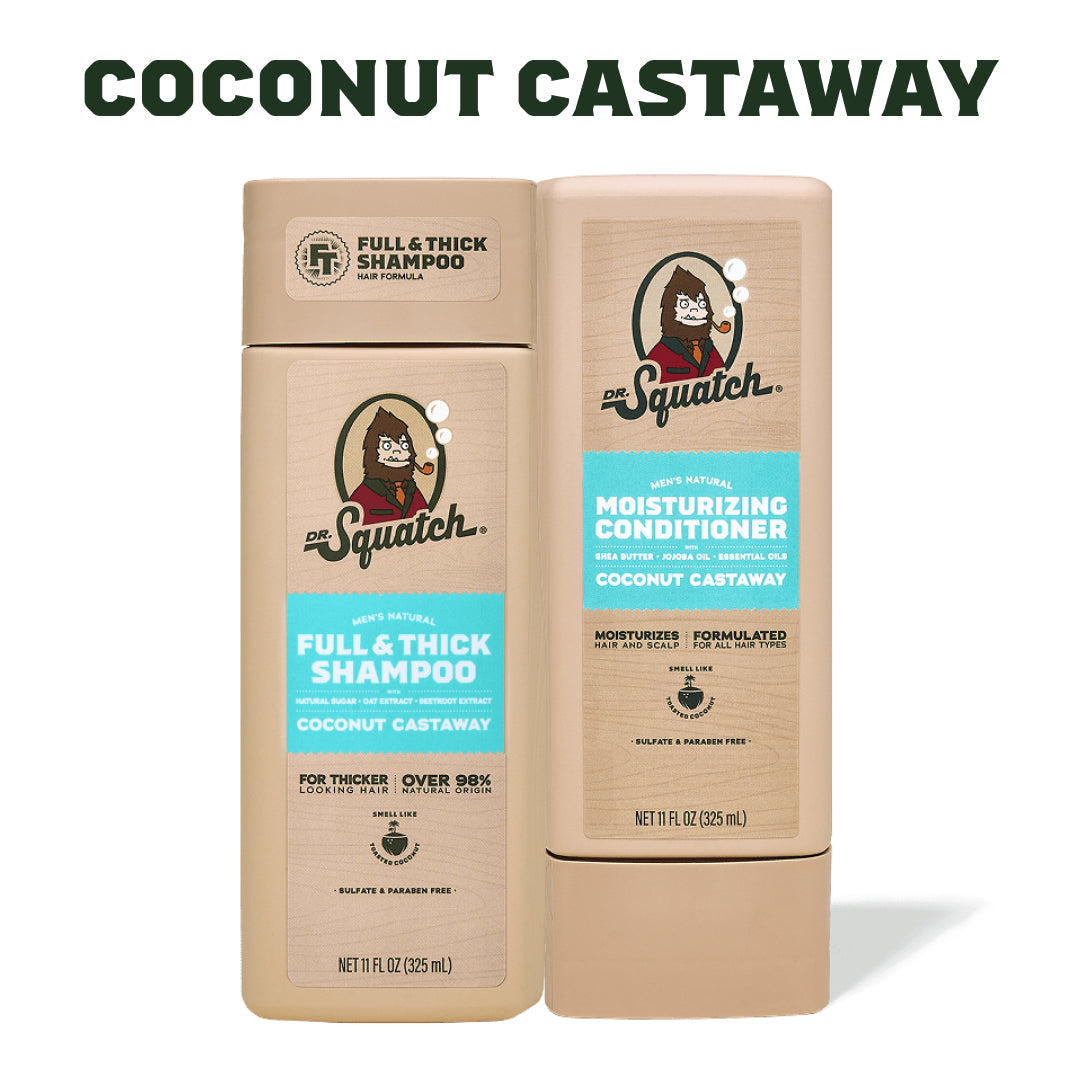 Dr. Squatch Hair Care Kit + Scalp Scrubber | Full & Thick Shampoo | Moisturizing Conditioner | Natural Products for Men - Comfort Starter-Collection